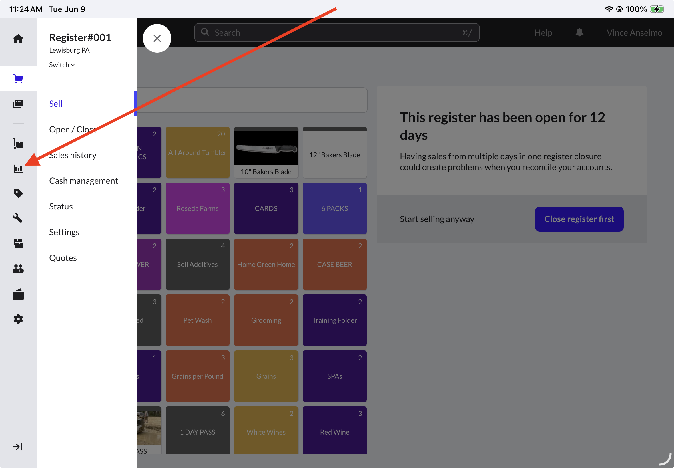 iPad Safari Menu-Reports highlighted.png